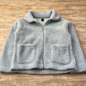 Sherpa Aviator Jacket Light Blue Pastel Cute Pockets Warm Cozy from Korea Medium